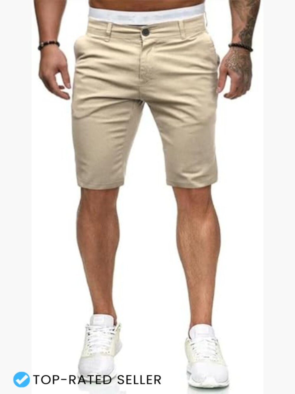 Slim Fit Stretch Chino Shorts Classic Flat Front Style Above Knee Casual